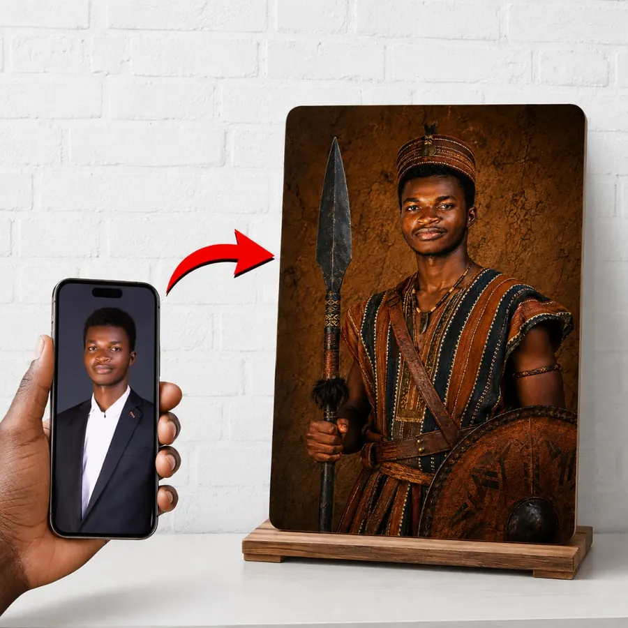 Portrait de guerrier africain, avant/après